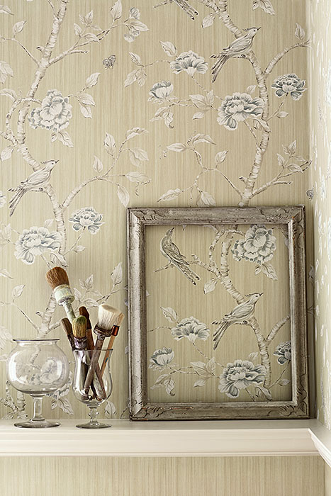 Обои Zoffany Woodville Papers Woodville Pebble 311345 фото в интерьере